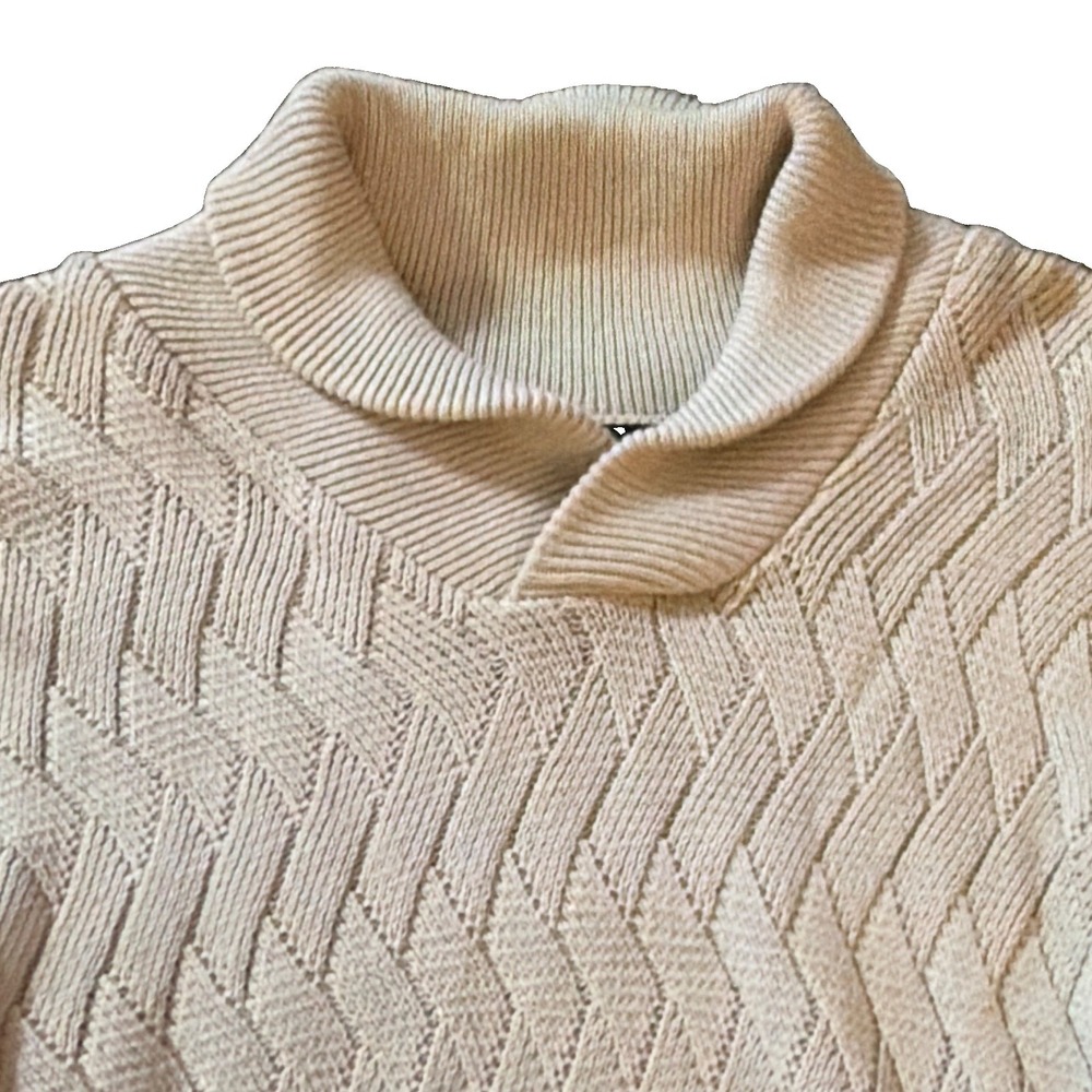 Weatherproof Men's Shawl Collar Cable-Knit Cotton Pullover Sweater Beige L - Picture 3 of 7